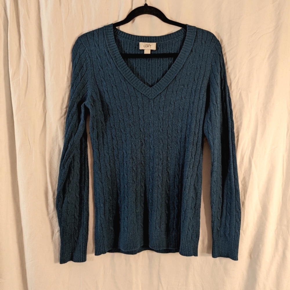 Loft women's slate blue cable knit sweater medium